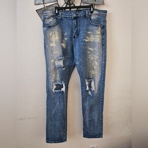 Waimea Men's Distressed Slimmer Fif Blue Jeans Size 40/32 .
